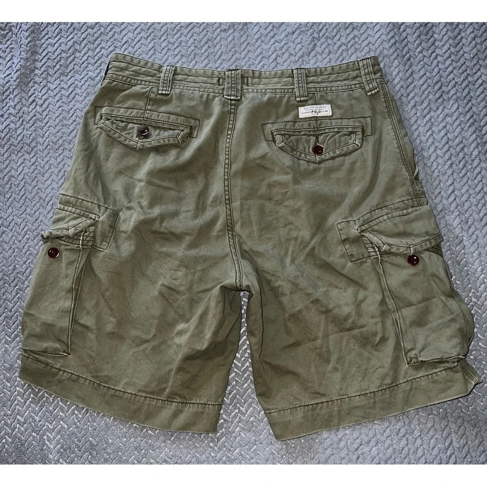 Polo Ralph Lauren Mens Distressed Army Green Cargo Shorts Size 36